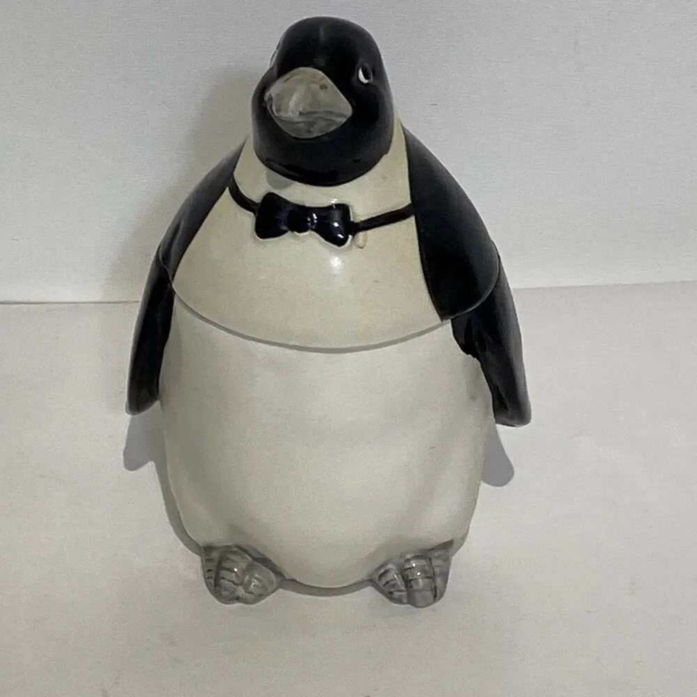 OTAGIRI Penguin Ceramic Figurine Music Trinket Box Japan Wind Up Musical‎ Vtg